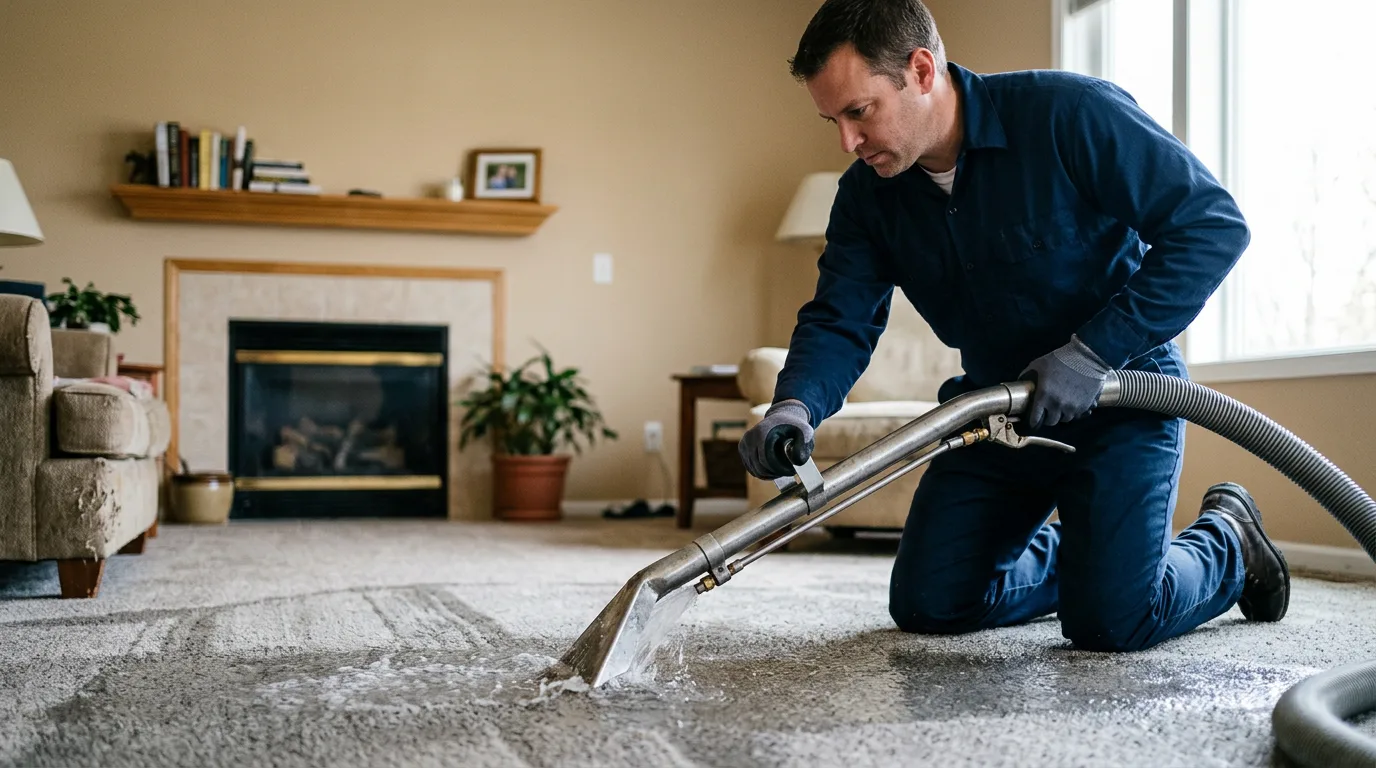 Water damage restoration technician working near El Paso, AR